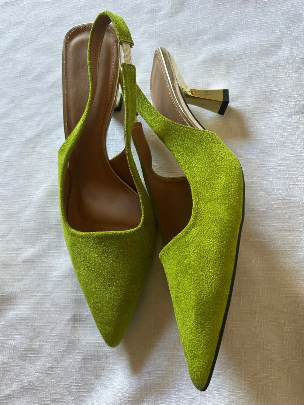 Green Suede Slingback Pointed-Toe Heels